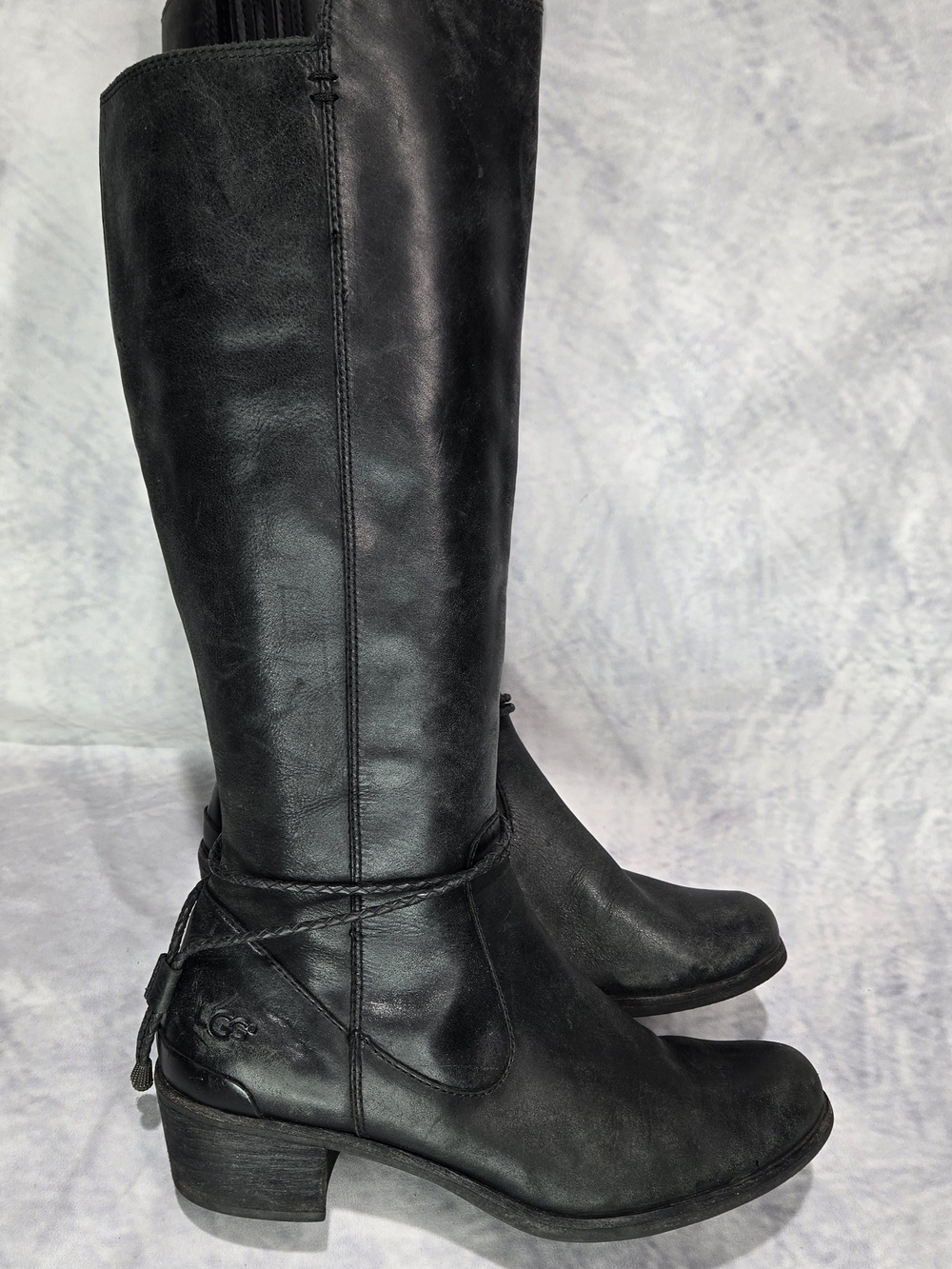 UGG CIERRA Black Tall Deco Wrap Ankle Leather Boots